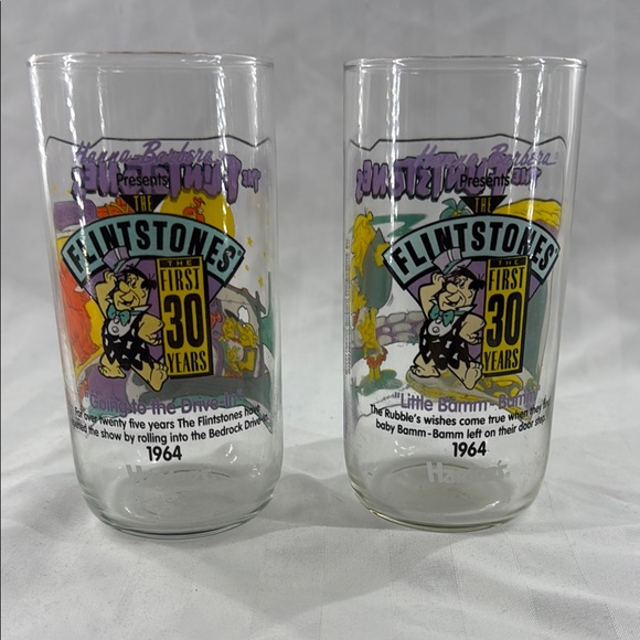 The Flintstones Cartoon Glasses Set Vintage 1991 Hardees - Picture 2 of 8
